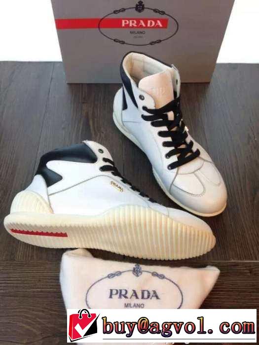 完璧な白黒の結合！2015 PRADA プラダ ハイカットスニーカー 2色可選 抗菌?防臭加工