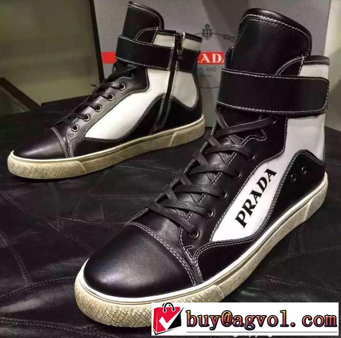 注目の 2015秋冬 PRADA プラダ 相性が良くハイトップシューズ 2色可選