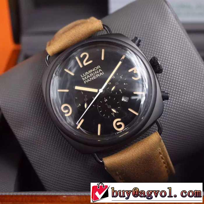 2016 ファッション 人気PANERAI パネライ 6針クロノグラフ 日付表示 透かし彫りムーブメント 腕時計